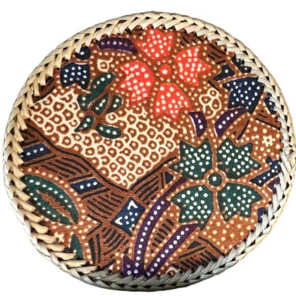 Vtg 1970s Set 12 COASTERS Boho / MCM Batik Fiber Coasters with Lidded Box 3.5" - Picture 6 of 16